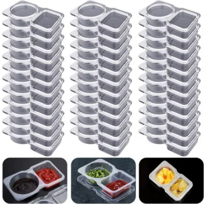 150ML Disposable Plastic Sauce Containers - Large BPA-Free Condiment Cups with Airtight Lids for Dipping Sauces, Oil, Vinegar & Salad