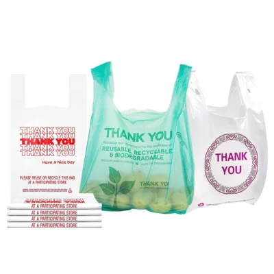 Biodegradable T-Shirt Shopping Bags - Eco-Friendly Custom Logo Plastic Bags for Business, High-Strength Compostable Retail Bags Supplier