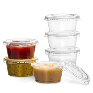Custom Printed Disposable Sauce Cups - 0.5oz to 5.5oz Clear Soufflé Portion Cups with Lids for Branding & Dipping Sauce