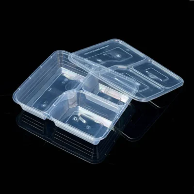 Microwavable 3-Compartment Black PP Lunch Box with Anti-Leak Clear Lid for Meal Prep
