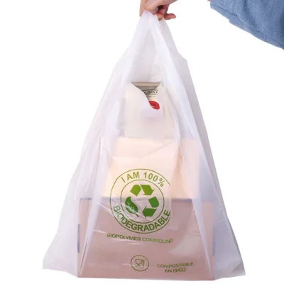 Durable Biodegradable T-Shirt Bags - Compostable PLA & Cornstarch Eco-Friendly Shopping Bags for Supermarkets, Takeout & Groceries