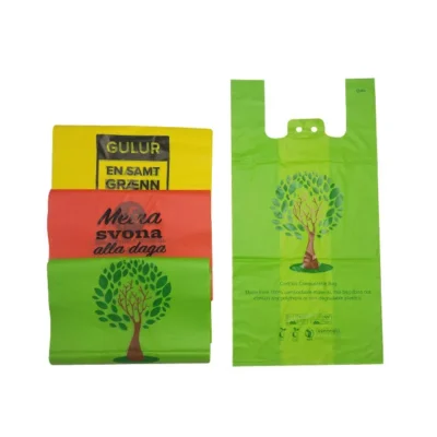 Wholesale 100% Compostable Cornstarch Bags - Sustainable Eco-Friendly Biodegradable Shopping Bags with Easy-Tie Handles for Vegetables